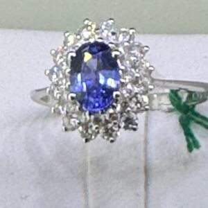 Anello In Oro Bianco, doppio giro dí brillantini per CT 0,61 e ZAFFIRO DI CT 0,93